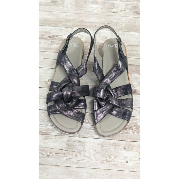 Ara Womens Size 5 Black Adjustable Strap Open Toe Wedge Heel Slingback Sandal - Picture 3 of 11